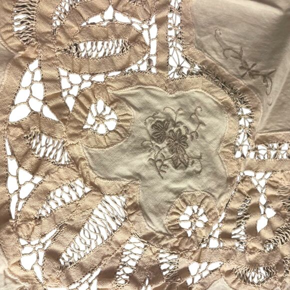 VTG Battenberg Cutwork Lace Ivory Linen Tablecloth Hand Embroidered W/6 Napkins - Picture 9 of 16